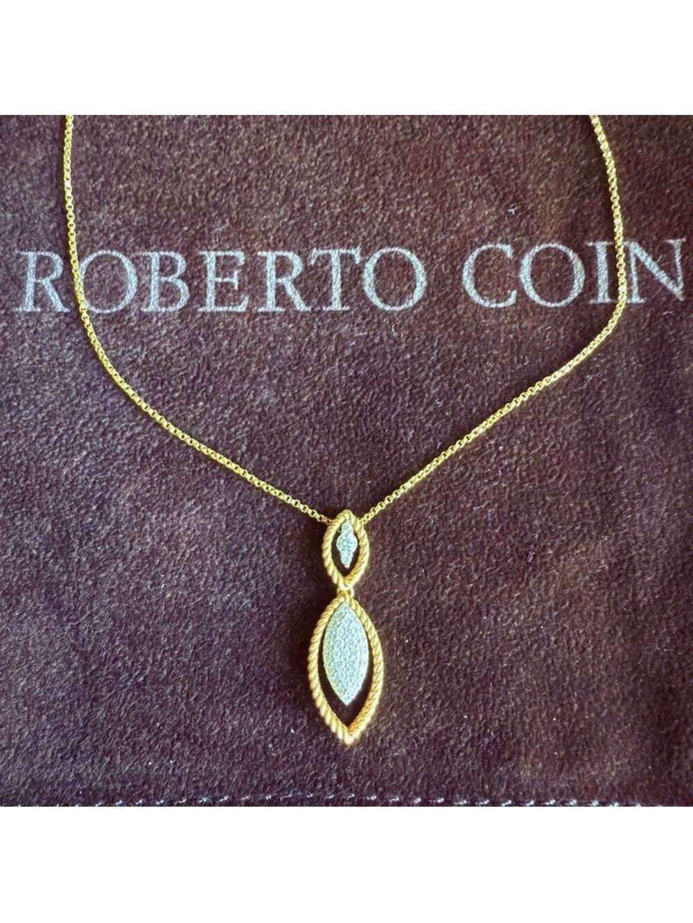 ROBERTO COIN Barocco 18k Yellow Gold Genuin Diamond Grand Marquise RARE …